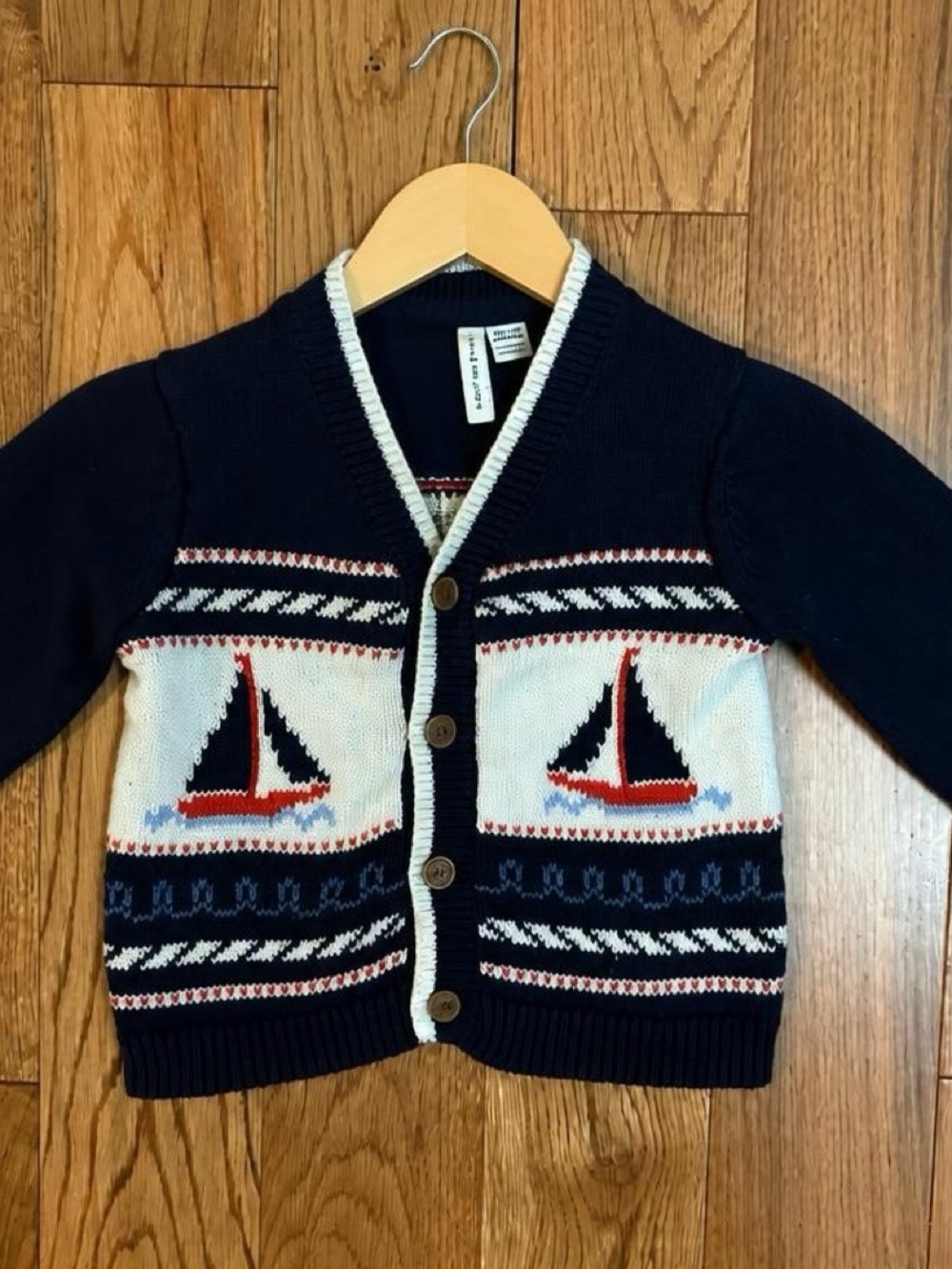 Janie and Jack Baby Boys 12-18M Sailboat Nautical Cardigan Sweater Navy Blue
